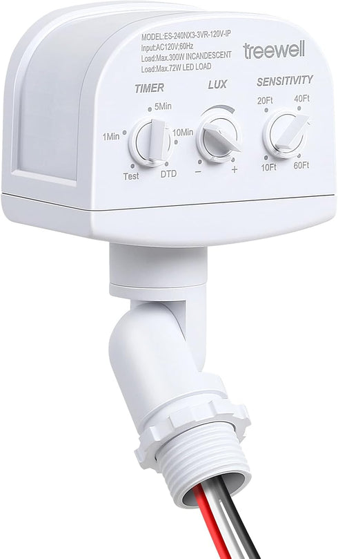 treewell 240-Degree Replacement Motion Sensor, Adjustable LUX(5-300) & Time & Detection Sensitivity Up