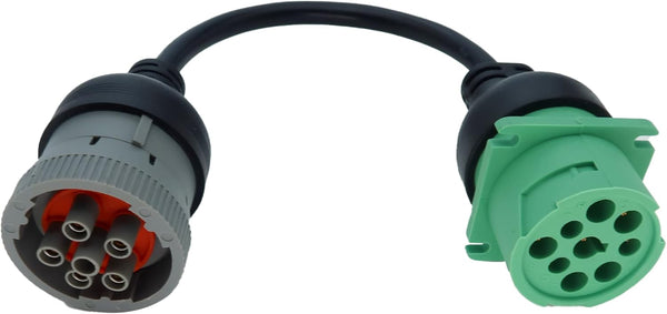 6pin J1708 to Type2 Green 9pin J1939 Adapter Cable for Trucker and Car 1ft/30cm