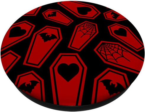 Valentine’s Day Spiderweb Heart Bat Coffin Pattern Goth Alt PopSockets Standard PopGrip