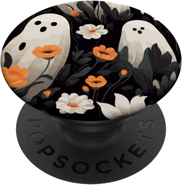 PopSockets Standard PopGrip | Cute Funny Halloween Spooky Ghost in Flowers Floral Pattern
