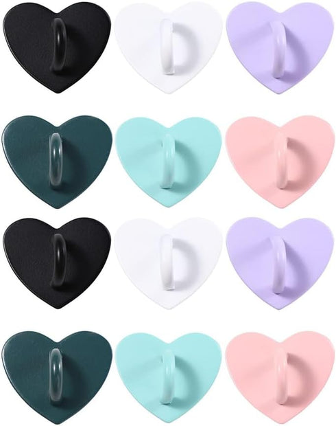 12PCS Cell Phone Finger Ring, Phone Clasps Hooks, Phone Finger Grip Heart Shaped Cell Phone Ring Holder, Adhesive Metal