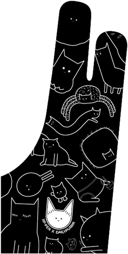 XPPen Digital Drawing Glove - Two-Finger Artist Glove for Drawing Tablet, Cute Cat Print for Right and Left Hand