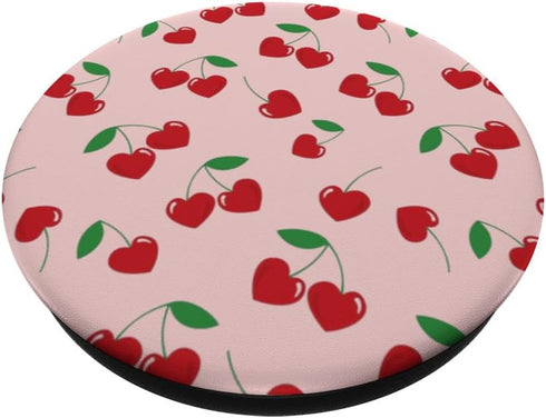 Funny Cute Pink Smiling Cherry Hearts Pattern PopSockets Standard PopGrip for Girls
