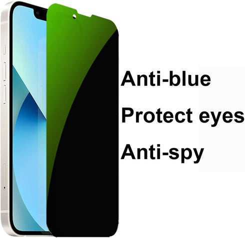 3 Pack Anti-Blue Privacy Tempered Glass Suit for iPhone 14 / iPhone 13 / iPhone 13 Pro Anti-Spy Screen Protector Anti-Peeping Film 9H Hardness Anti-scratch 6.1 inch (Green)