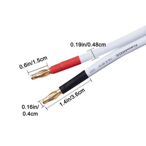 14 AWG HD Premium Soft Touch HiFi Speaker Cable with Banana Plugs - 2 Pack, 3 Feet