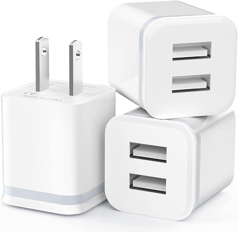 USB Wall Charger, LUOATIP 3-Pack 2.1A/5V Dual Port USB Cube Power Adapter for iPhone 13 12 11 Pro Max, Samsung, LG,