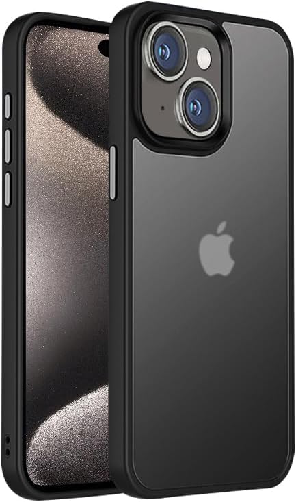 iPhone 15 Case, Shockproof Military Grade Protection, Slim Translucent Hard Back, Black, 6.1'' - Durable & Stylish.