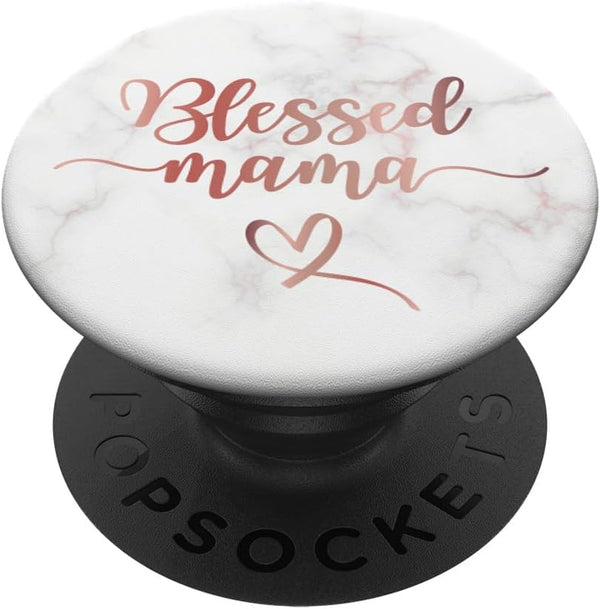 Blessed Mama Pink Rose Blush Quote Cute Mom Mommy PopSockets Standard PopGrip