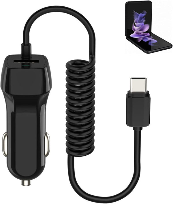 Car Phone Charger for Samsung Galaxy Z Flip 5 5G, Extra USB Port with Integrated Power Cable for Samsung Galaxy