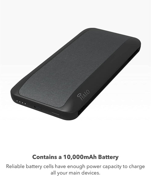 HALO 10000 AC, 10,000mAh Internal Battery with Built-in AC Wall Plug & Charging Cables, Black