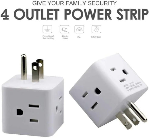 Generic Power Plug 4 Outlets Wall Strip Cube, 4 Way Side US AC Electrical Power Strip for Home Office