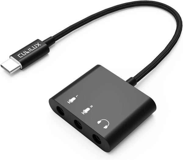 Cubilux Dual TRS Microphone to USB Connector, Type C to 2-Way MIC Adapter for iPad Pro, Samsung S24, Pixel 8/7/6 Pro