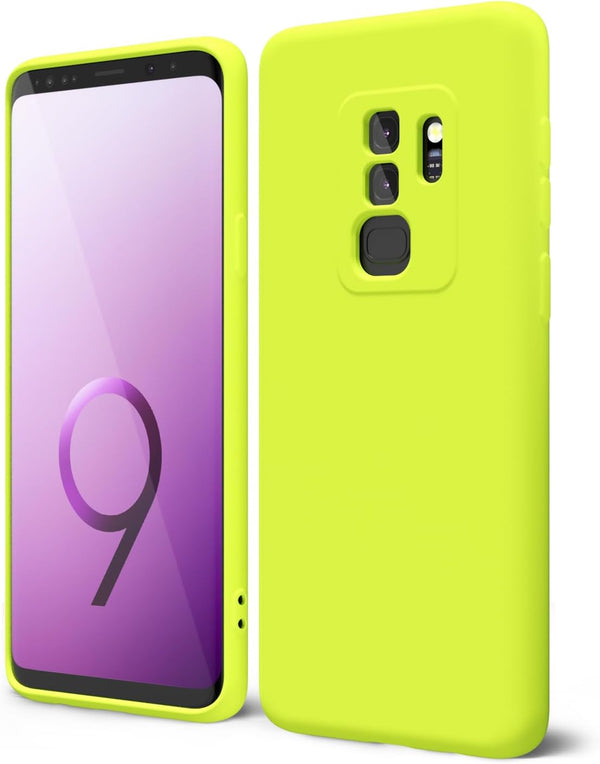 oakxco Samsung Galaxy S9 Plus Phone Case, Liquid Silicone, Cute Thin Slim Soft Rubber TPU Cover for Women - Lime Neon