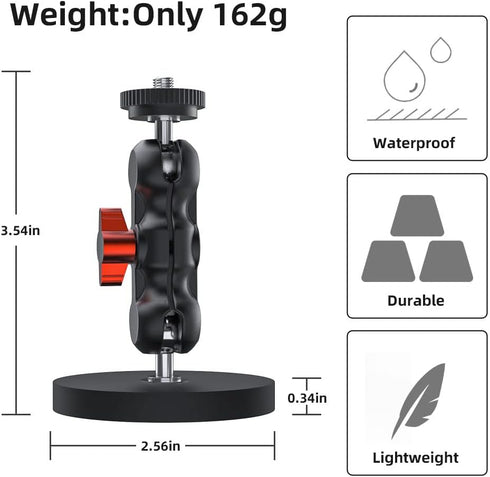SUREWO Magnetic Camera Mount with Mini Universal Head, Magnetic Base Stand with 1/4"-20 Thread for GoPro Hero 12 11 10