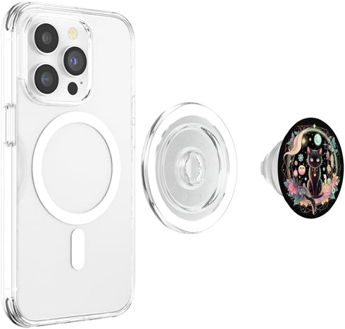 Moon Phases Crystal Witchy Cute Black Cat Kawaii Pastel Goth PopSockets Grip for MagSafe