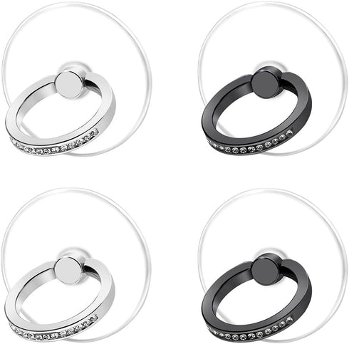 Transparent Cell Phone Ring Stand Holder, Finger Grip Loop (2 Silver 2 Black Round) for Phones (Exoer)