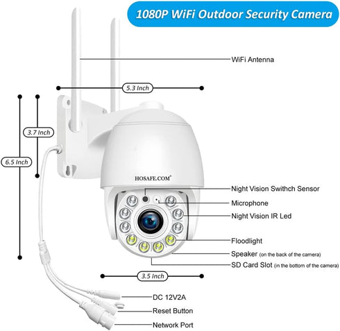 Home Security Cameras Outdoor WiFi, Plug-in 24/7 Video Surveillance, Spotlight Color Night Vision, Human Motion