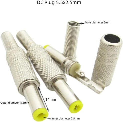 10Pcs 5.5 * 2.1/2.5mm DC Power Jack Plug Adapter Connector Power Supply Ends Solder Type DIY DC Connector (5.5 * 2.5mm)