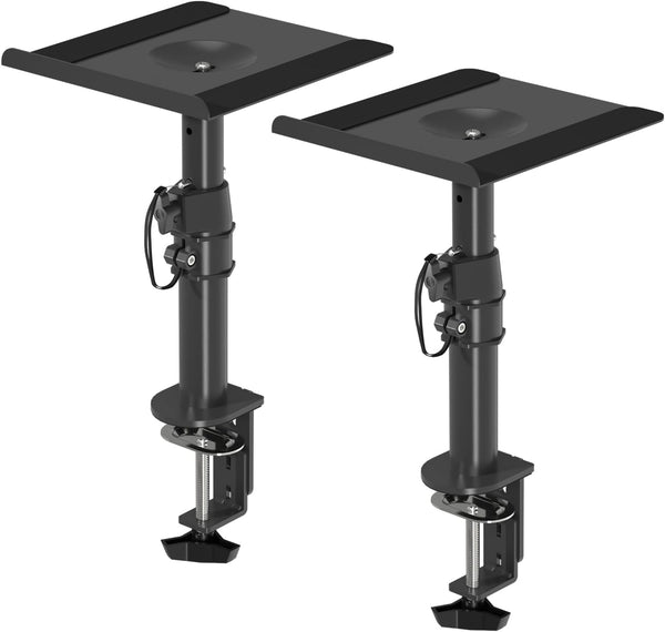 suptek Clamp-on Speaker Stand Desk Mount Set, Height Adjustment, Universal Audio Holders for Computer & Bookshelf