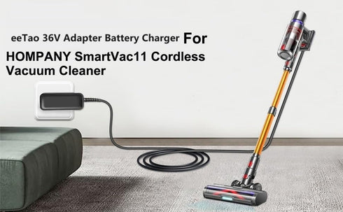 AC/DC Adapter Charger Compatible with HOMPANY SmartVac11 Smartvac 11, Laresar Ultra 7 29.6V 2500mAh 29.6VDC 2.5Ah Lithium Li-ion Battery Pack 500W 40Kpa Cordless Stick Vacuum Cleaner Power Cord