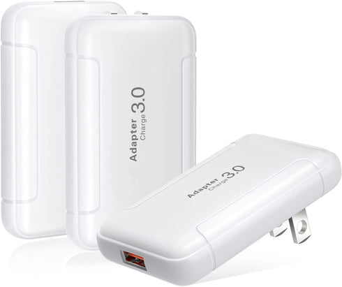 Costyle 3 Pack Flat USB Wall Charger 18W Quick Charge 3.0 Slim Adapter with Foldable Plug for iPhone 13 12 11 XR,