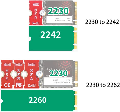 JOYJOM NVMe NGFF M.2 2230 to 2242 Adapter, 2230 to 2280 Adapter, 2230 to 2260 Extender, Supports 2240 to 2280