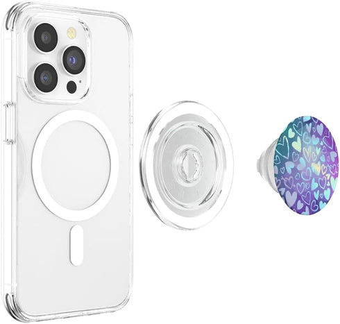 PopSockets PopGrip Rainbow Modern Hearts Teal Purple for MagSafe