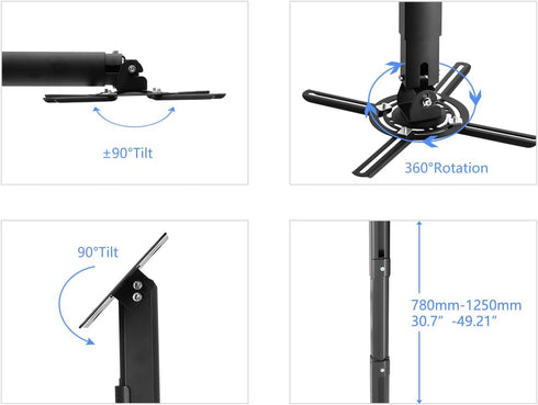 suptek Projector Ceiling Mount Bracket, Adjustable Height 30.7-49.21inch for LCD/DLP Projectors, Black