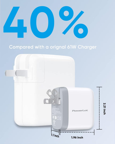 USB C Wall Charger, PowerLot GaN 65W USB C Charger Block with 6ft Type C Cable, PD Fast Charger for iPhone 15/14/13,
