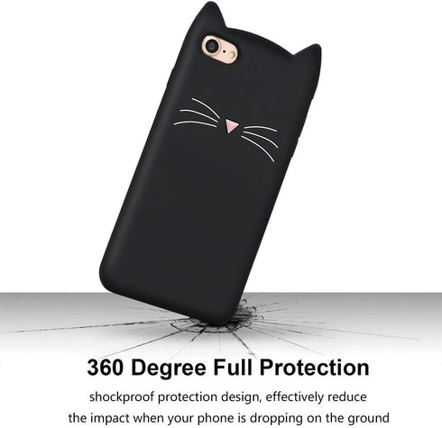 Cute iPhone SE 2022 Case, Black Whisker Cat Ears Funny 3D Cartoon Kitty Soft Silicone Slim Fit