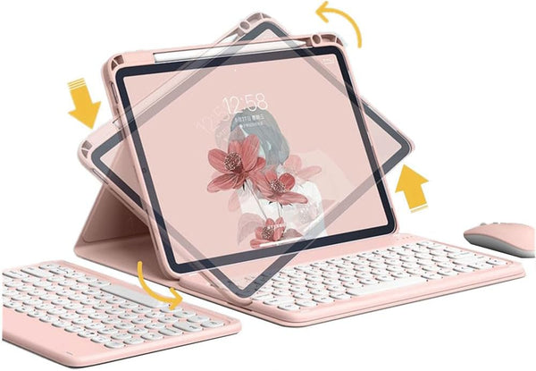 Keyboard Case for iPad 9th 8th 7th Gen 10.2 inch with Mouse, 360° Rotating Kickstand, Clear Back Cover