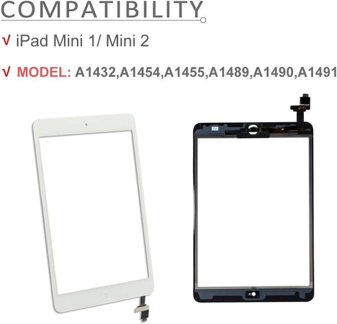 iPad Mini 1/2 Screen Replacement, Touchscreen Digitizer (White) with Home Button, Full Repair Kit