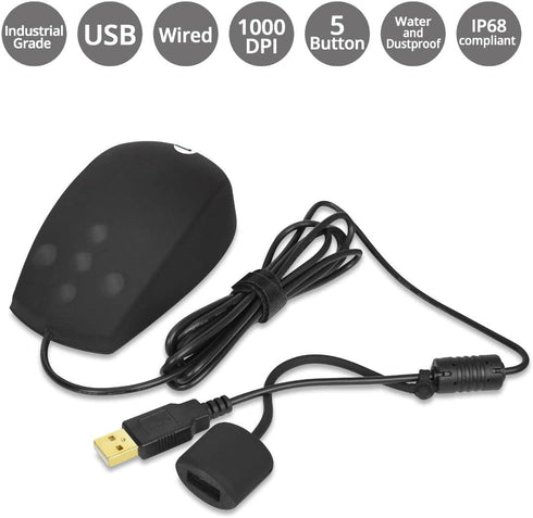 SIIG Wired Computer Waterproof Mouse, USB Mouse, IP68 Waterproof Silicone Mouse for PC or Laptop (JK-US0S11-S1)