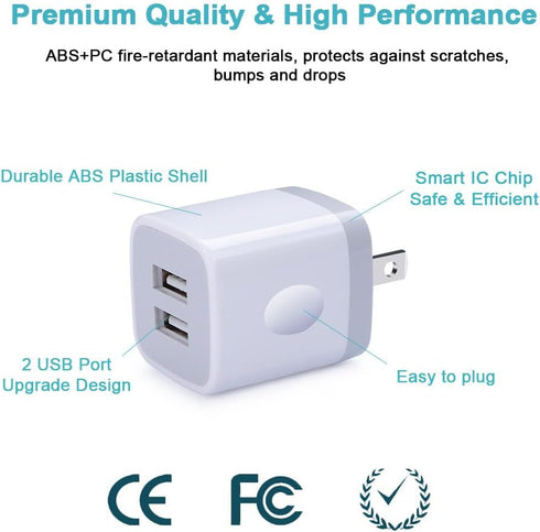 Charger Block, USB Wall Charger, Double USB Fast Charging Cube Block, 2.1A Power Adapter, 3Pack for iPhone and Samsung
