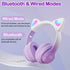 Kids Bluetooth Headphones, Wireless Over-Ear Headphones with Microphone, Cat Ear Design for Girls, Purple
