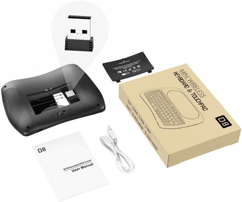 Mini Wireless Keyboard, D8 Mini Keyboard with Touchpad, Colorful Backlit Small Wireless Keyboard for PC, Raspberry Pi