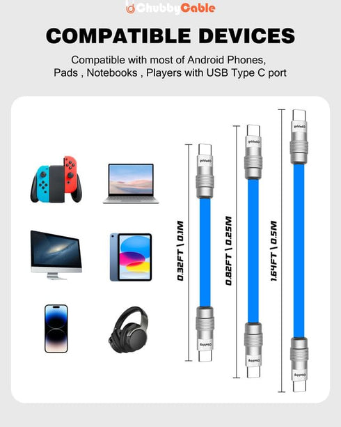 chubbycable Cute Chubby Power Bank Friendly Cable, Durable Fast Charging Short USB C Cable, Black, 1.64FT