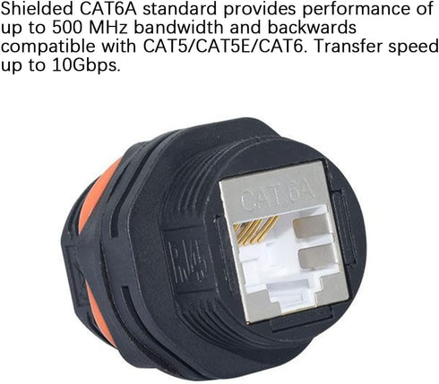 5PCS Panel Mounting Shielded CAT6A RJ45 Waterproof Connector Cat5/5e/6/6E 8P8C Ethernet LAN Cable Coupler Double Head Adapter with Waterproof/Dust Cap