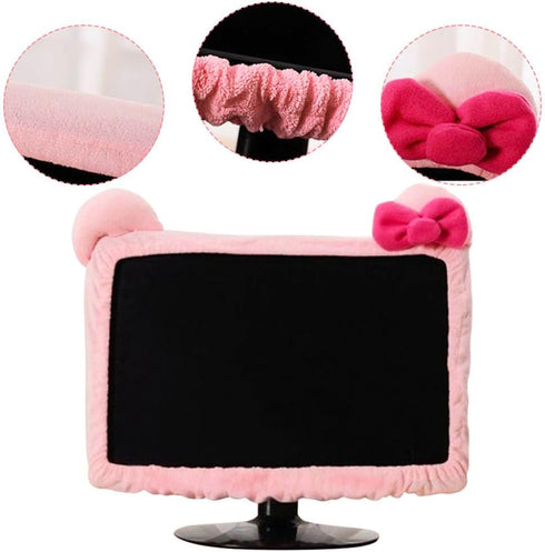 VIOKKO 2 (17 24 Inch) Pcs Kawaii Elastic Monitor Dust Cover - Cat Ear Furry Pink, Dustproof for PC, TV, Laptop