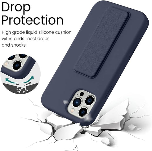 LAUDTEC Silicone Kickstand Case for iPhone 13 Pro, Vertical and Horizontal Stand with Hand Strap (Blue)