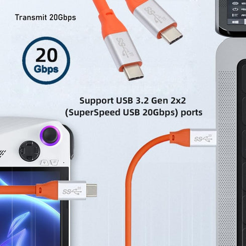 CY Cable USB3.2 Cable, 20Gbps USB4 Ultra Soft High Flex, 100W 8K 5K 4K USB4.0 Cord Male to Male, Compatible with iPhone