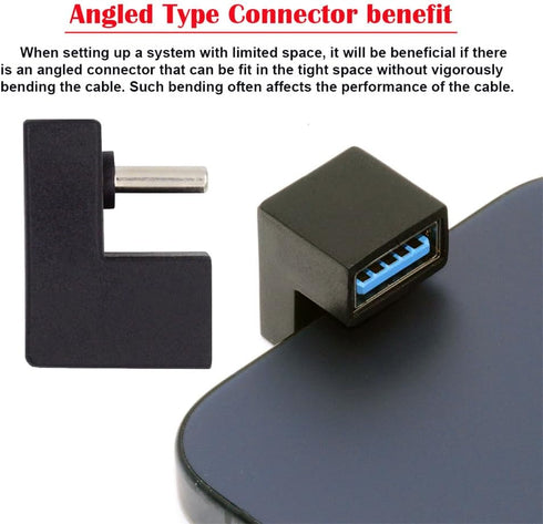 xiwai 180 Degree Up & Down Angled Type-C USB-C OTG to USB 3.0 Female Extension Adapter for Cell Phones and Tablets