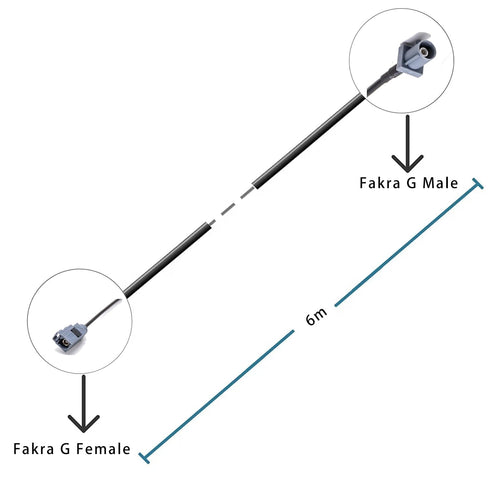 RG174 6m Fakra G Code Brown Pigtail Male to Female Coaxial Cable Car Telematics Antenna Extension Cable
