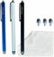 3-Pack Micro-Knit Mesh Tip Capacitive Stylus Pens for Touch Screens with Replaceable Fiber Tips, Cleaning Cloth (Black,