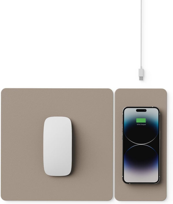 POUT H3 Split Wireless Charging Mouse Pad - Fast Qi Charger, Compatible with iPhone & Samsung Galaxy (Latte Cream)