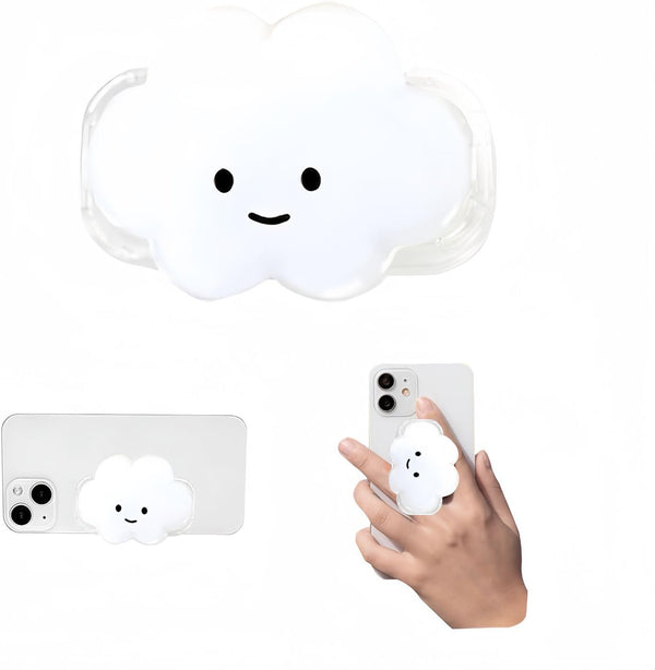 Cute 2D Cloud Shape Phone Grip, Collapsible Expandable Stand Holder for Smartphone and Tablet (White)