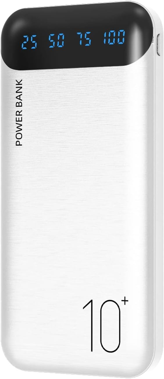 Power Bank 10000mAh Portable Charger with 2 USB 2.4 A Outputs and USB C Input, Compatible with Huawei, iPhone 12 11 X,