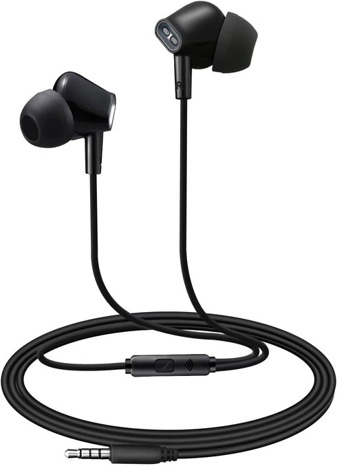 Wired Earbuds Headphones with Microphone, Noise Isolating Stereo Bass, In-Ear Earphones for Smartphones, Tablets, Black