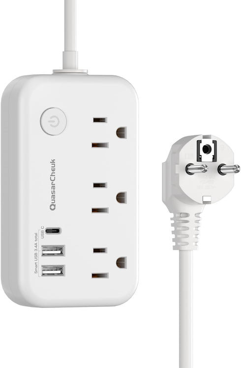 European Travel Plug Adapter, US to Europe Plug Adapter with 3 AC Outlets and 3 USB, Type E/F