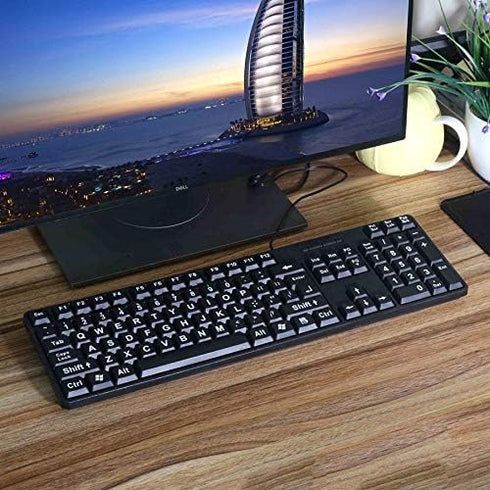 MCSaite Wired PS2 104 Keys Computer Keyboard, Black Waterproof - US Layout Compatible with Windows, PC, Laptop
